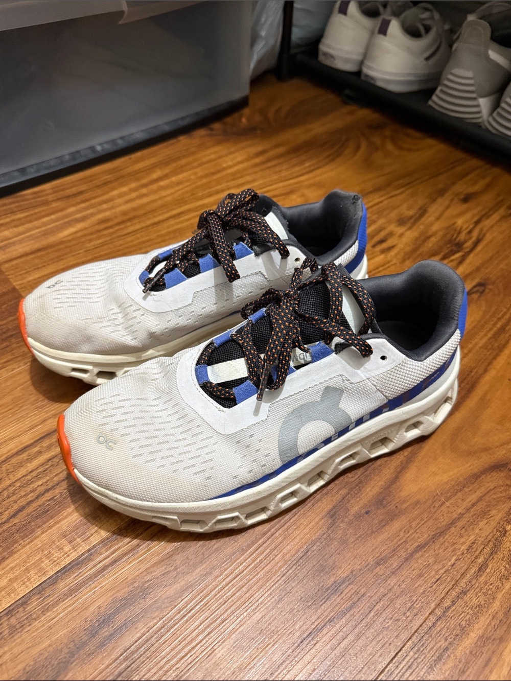 Neutral and Blue Women's Athletic Sneakers with Orange Accent
